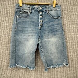 OAT NY High-Rise Bermuda Jean Shorts‎ Frayed Hem Button Fly Denim Size 27